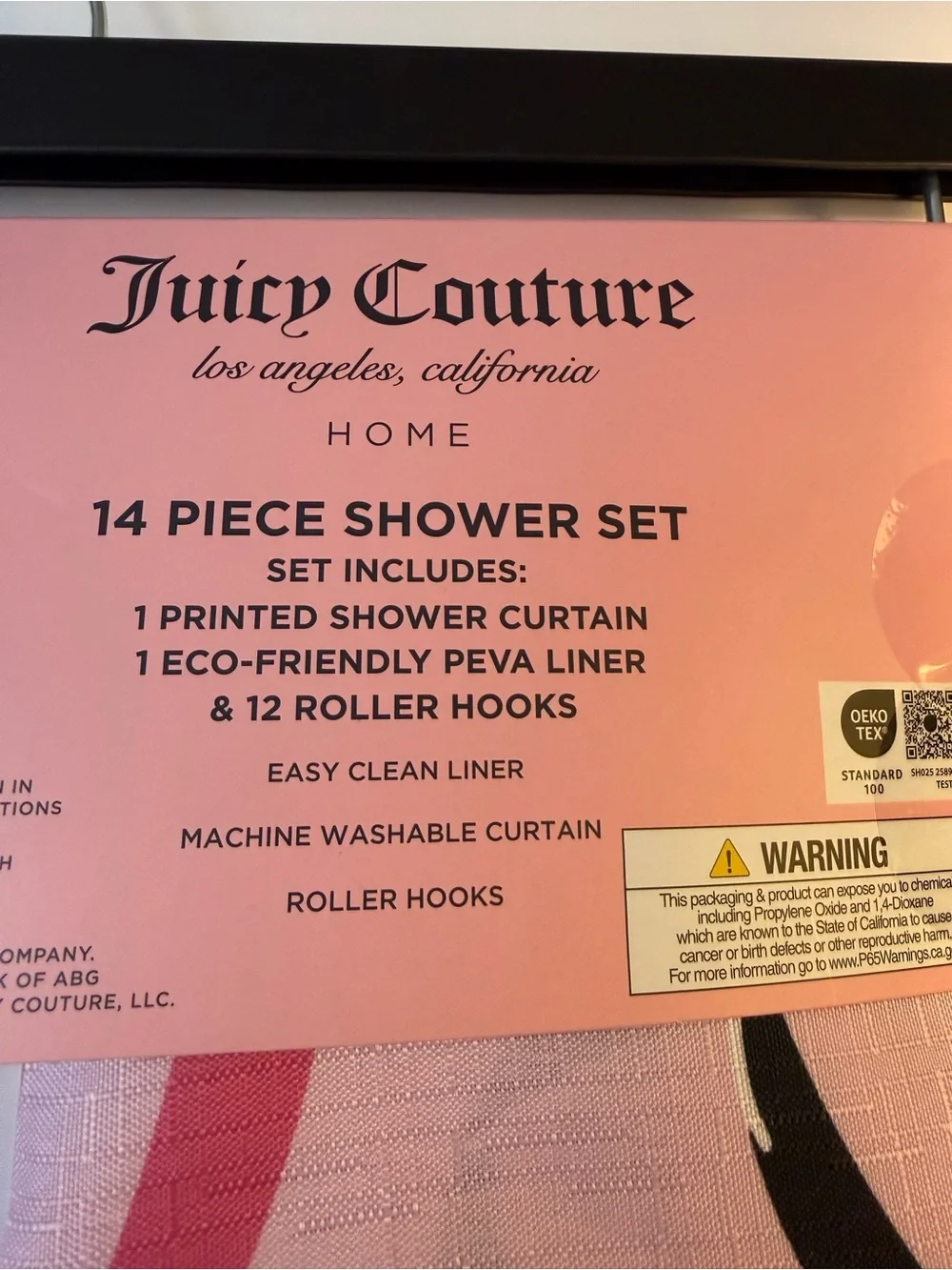 NWT Juicy Couture Home Coquette Bow Shower Curtain 14PC Set Pink Black